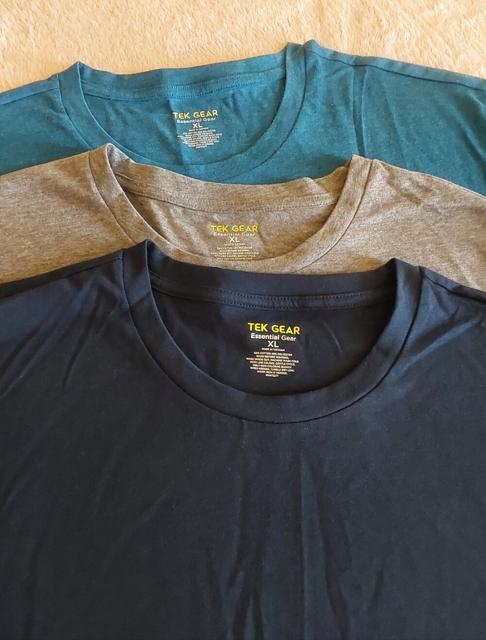 🌺 NWT *Set of 3* Tek Gear Men's Short-Sleeve Tees in Navy, Gray, Teal